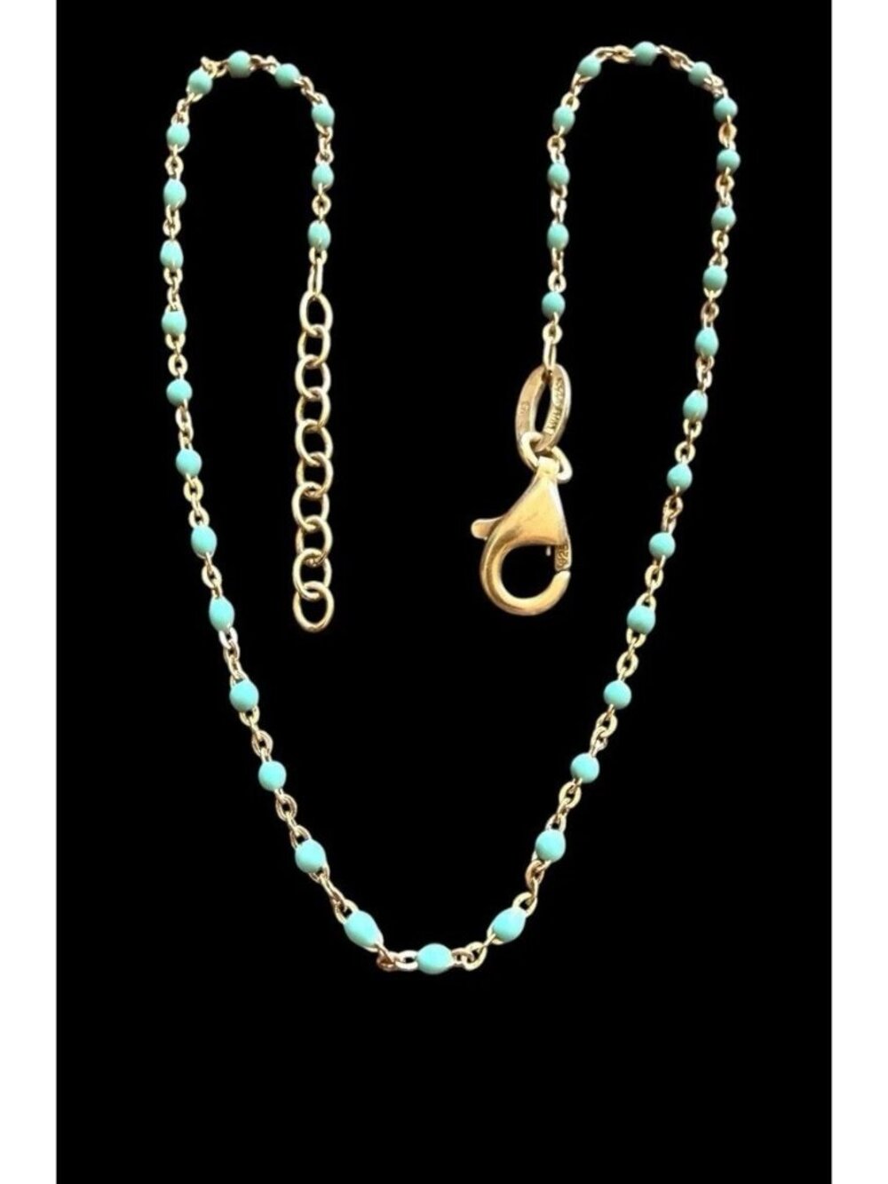 925 Italy Sterling Silver Turquoise Enamel Bead Anklet 8.75–9.75"
